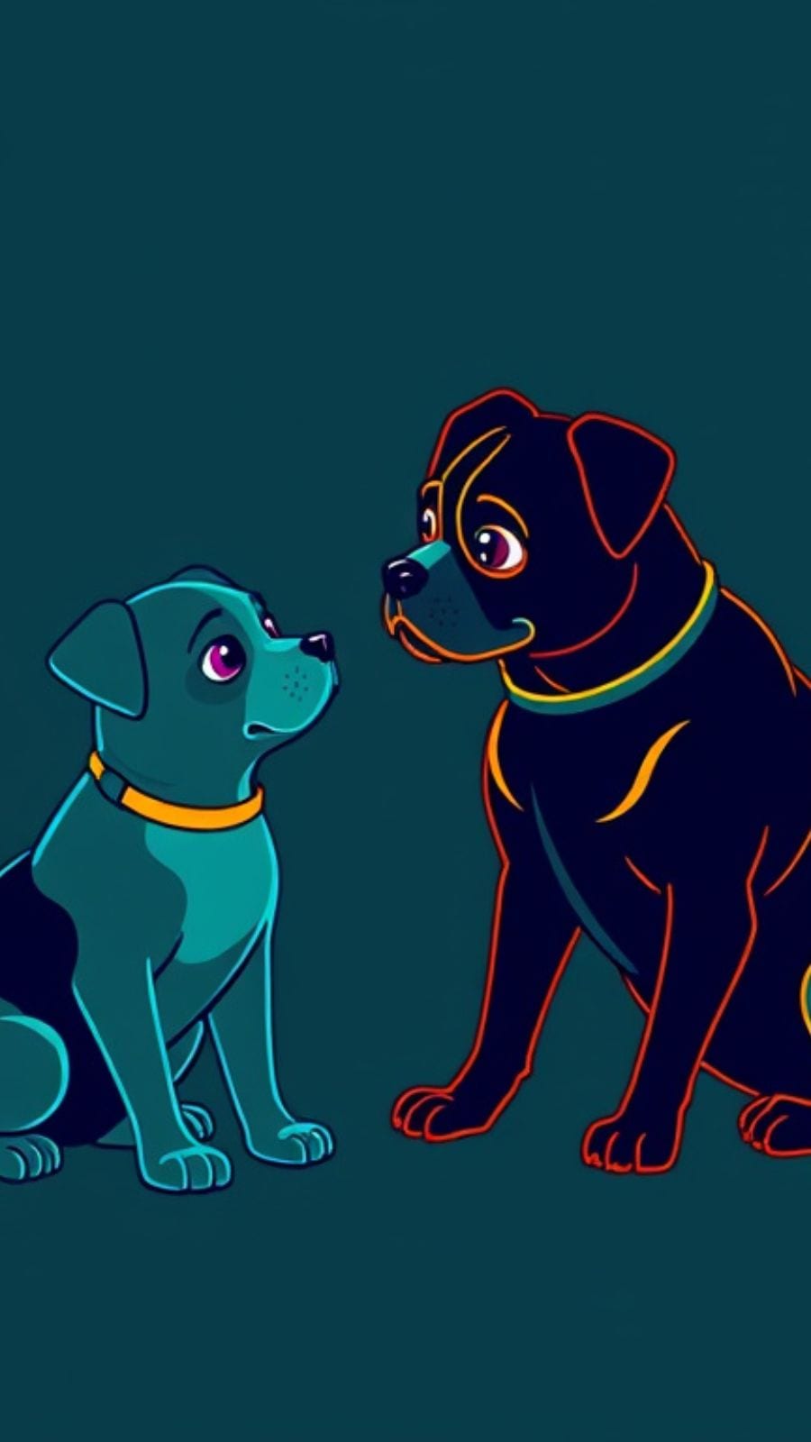 Interfaccia verticale dark mode con mockup smartphone che mostra modulo contatti Dog Sitter Ticino: design minimalista con accenti Rosso Svizzero, Blu e Verde, cane neon luminoso, tema moderno per comunicazione rapida tra proprietari e pet sitter ticinesi