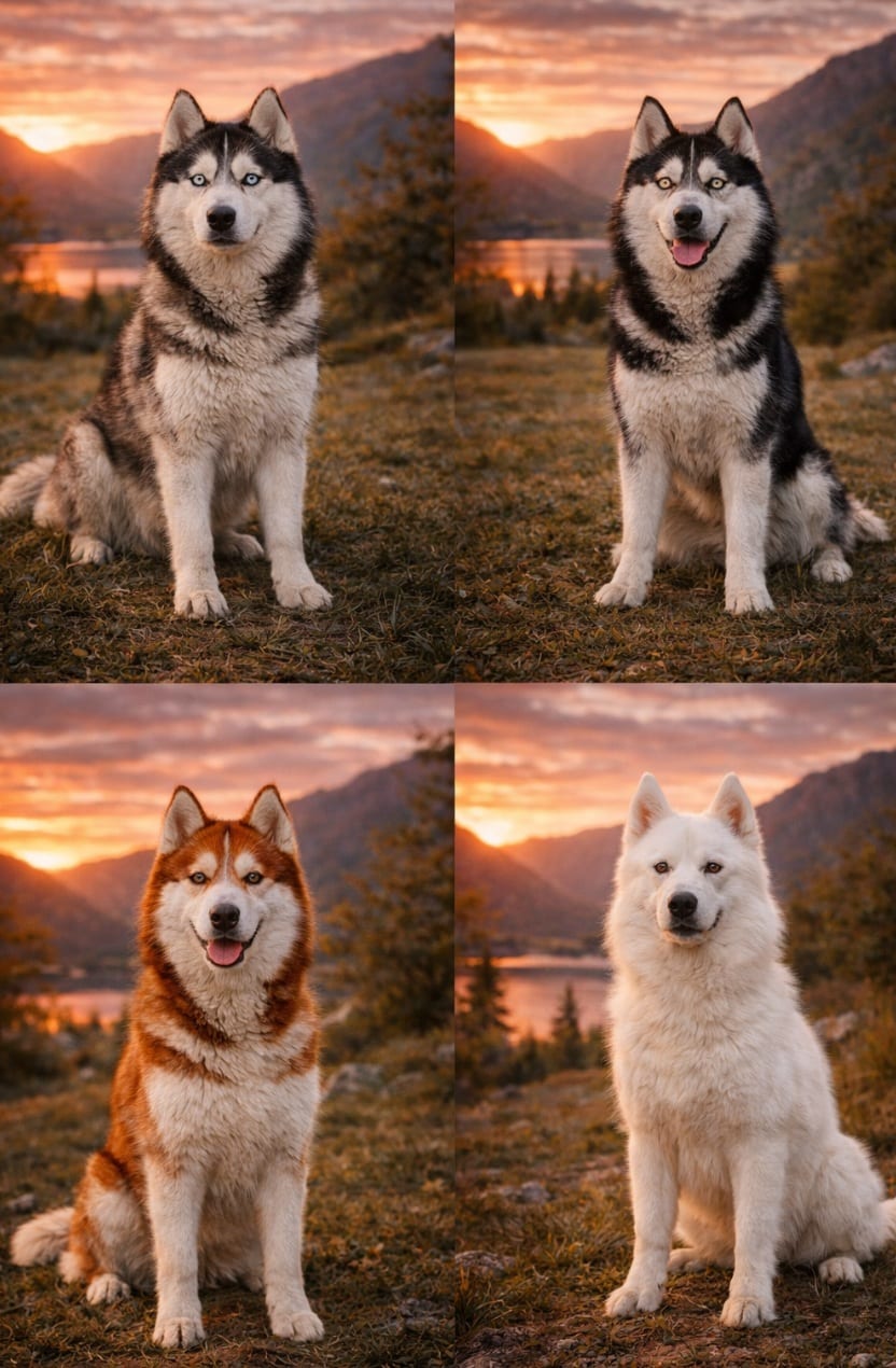Husky Siberiani allevamento Ticino — varietà mantelli grigio-bianco, nero-bianco, rosso, agouti